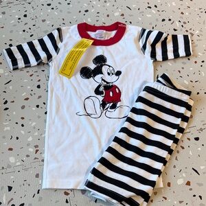Hanna Andersson Mickey Mouse White and Black Striped Set - Red Accents
